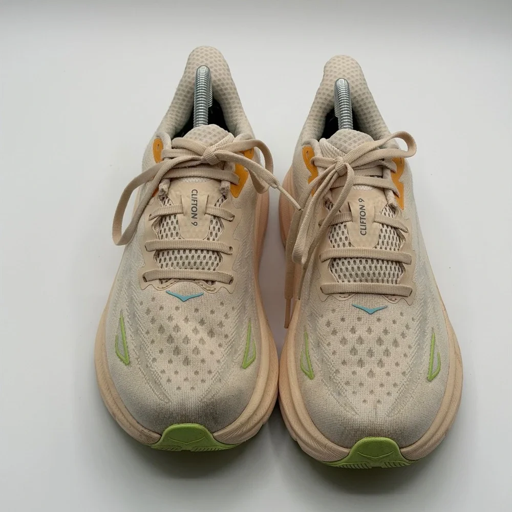 Hoka One One Clifton 9 Wide Running Shoes Womens 9D Eggnog Passion Fruit 1132211